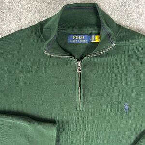Polo Ralph Lauren Men Green mesh Knit 1/4 Zip Pullover Sweater